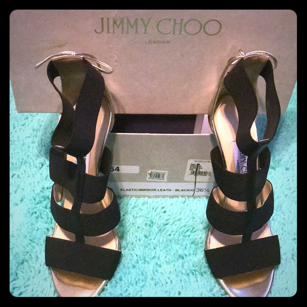 Jimmy Choo 151Dario Elastic/Mirror Gold & Black